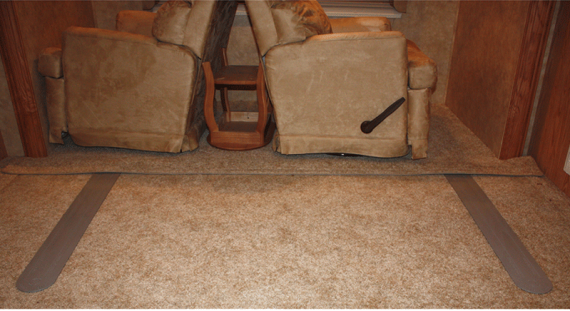 slide out slickers, rv furniture, rv flooring, rv renovation, motorhome flooring, motorhome renovation