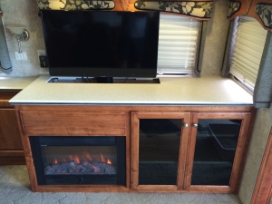 AMISH CUSTOM TV, FIREPLACE & STORAGE CABINET, rv amish cabinets, motorhome amish cabinets, rv furniture, rv renovation, motorhome furniture, motorhome renovation