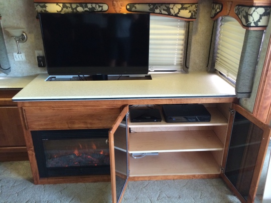 AMISH CUSTOM TV, FIREPLACE & STORAGE CABINET, rv amish cabinets, motorhome amish cabinets, rv furniture, rv renovation, motorhome furniture, motorhome renovation